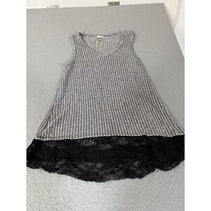 Vocal Tank Top Womens Size Unknown‎ Gray Geometric Lace Hem Tunic Sleeveless